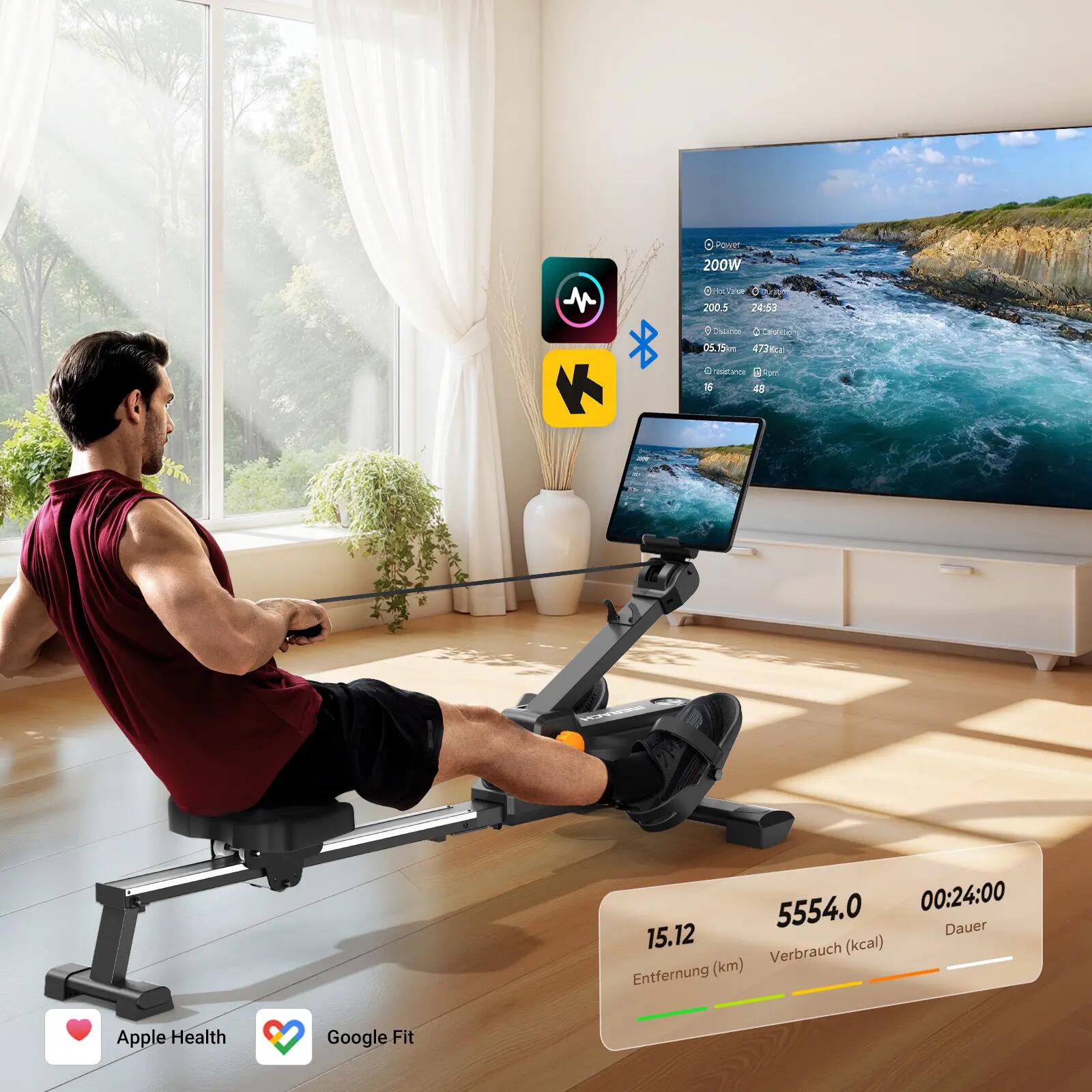 Rameur Magnétique Pliable MERACH - 16 Niveaux - APP - Écran LCD 6/8