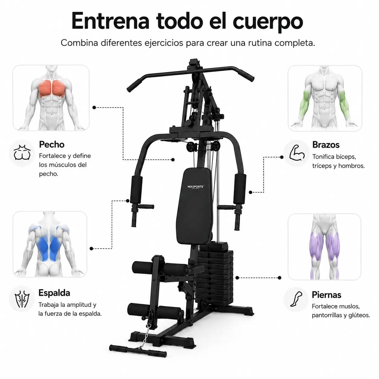 Multi-stazione per Muscolazione con Pulegge e Panca Ergonomica 7/7