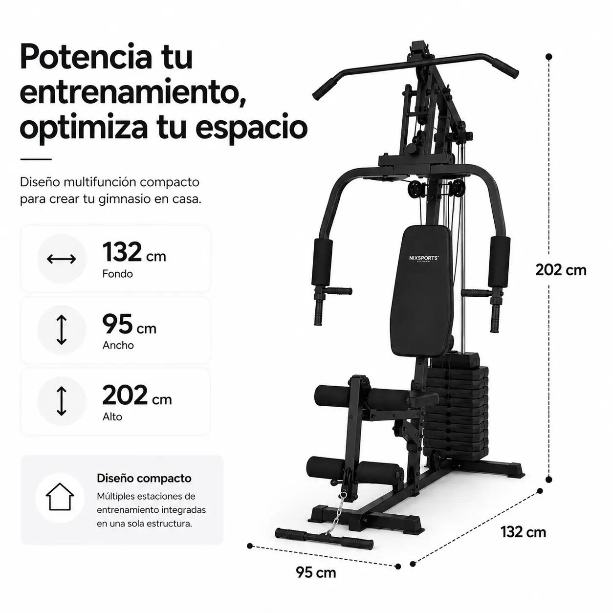 Multi-stazione per Muscolazione con Pulegge e Panca Ergonomica 6/7