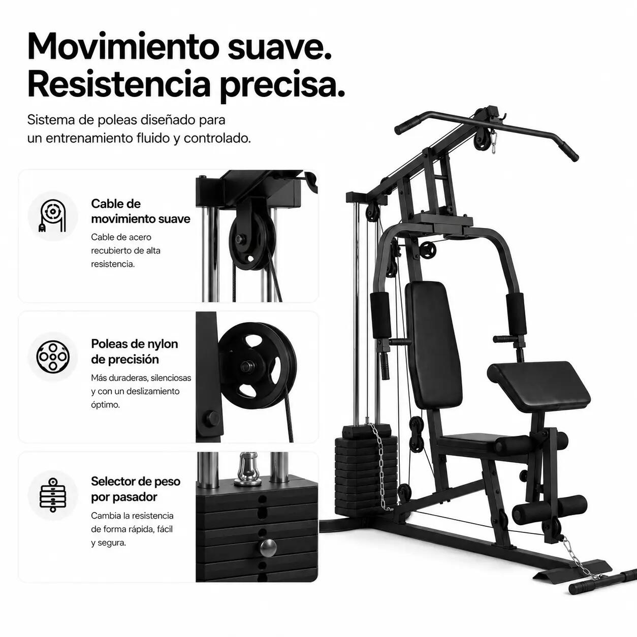 Stazione multifunzione per muscolazione con carrucole e panca ergonomica 5/7