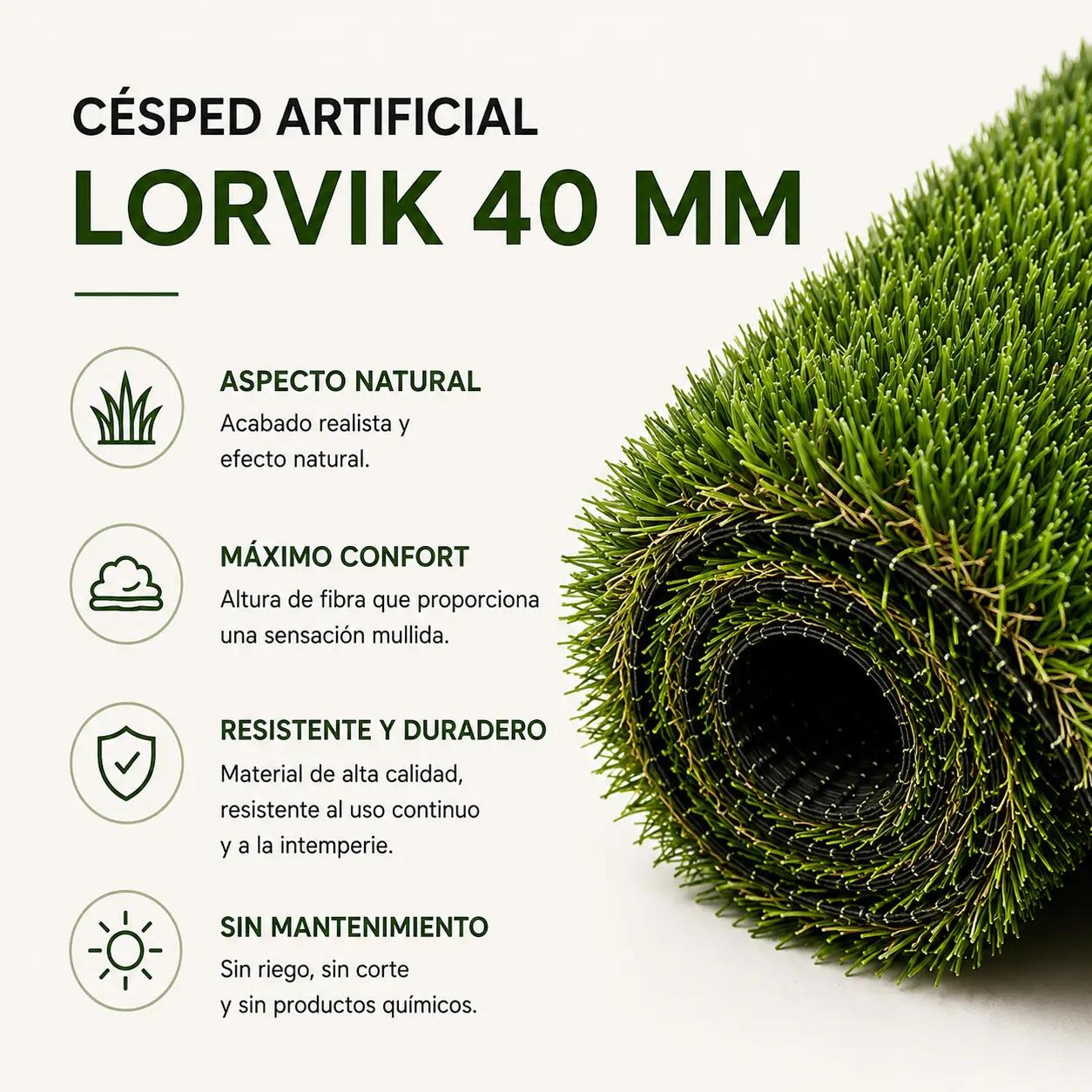 Lorvik Premium Gazon Synthétique Haute Densité 40 mm — 1×5 m (5 m²) Extérieur 5/7