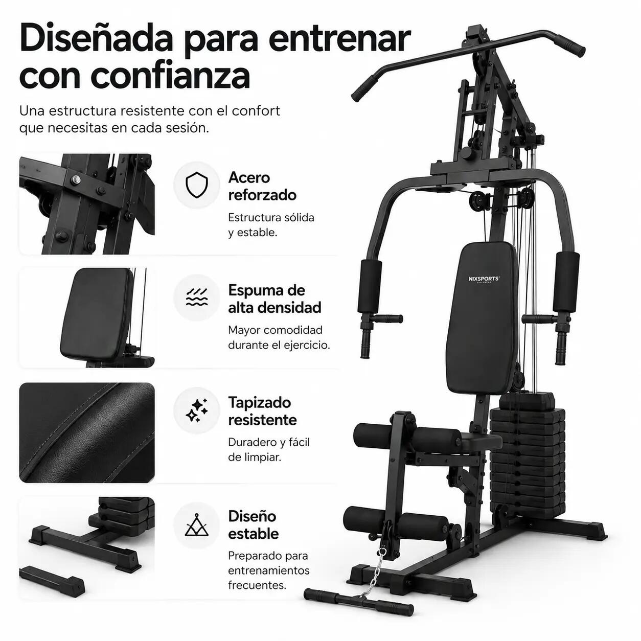 Multi-stazione per Muscolazione con Pulegge e Panca Ergonomica 5/7