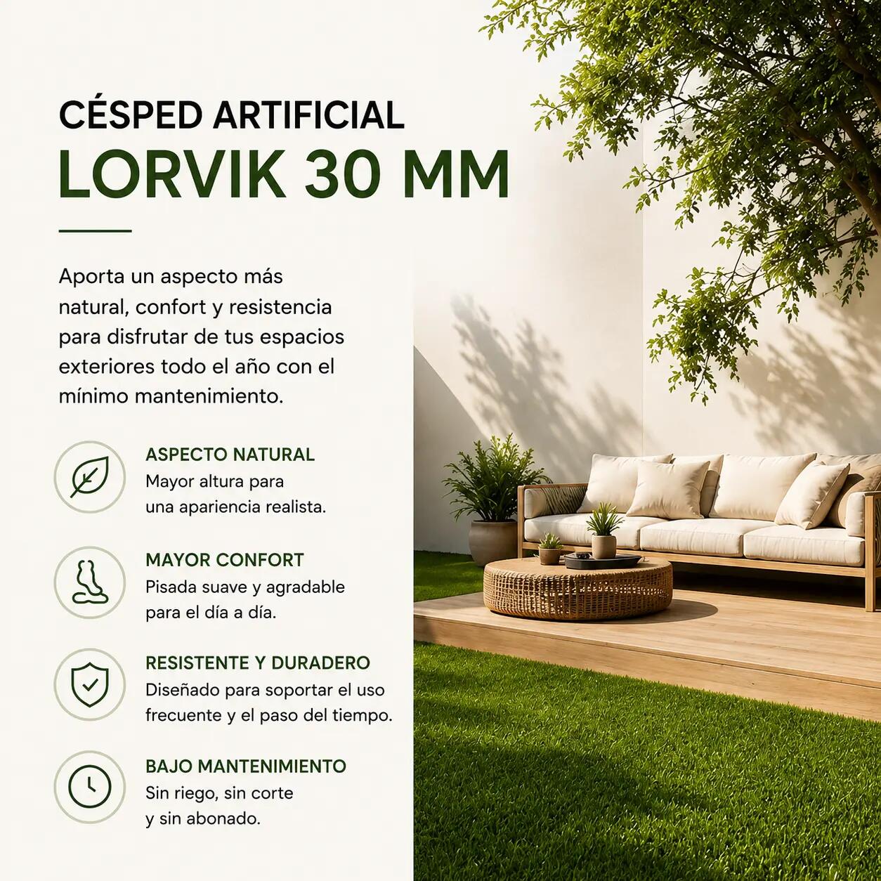 Lorvik Rotolo Prato Sintetico 30 mm — 1×5 m (5 m²) per Giardino e Zona Relax 5/7