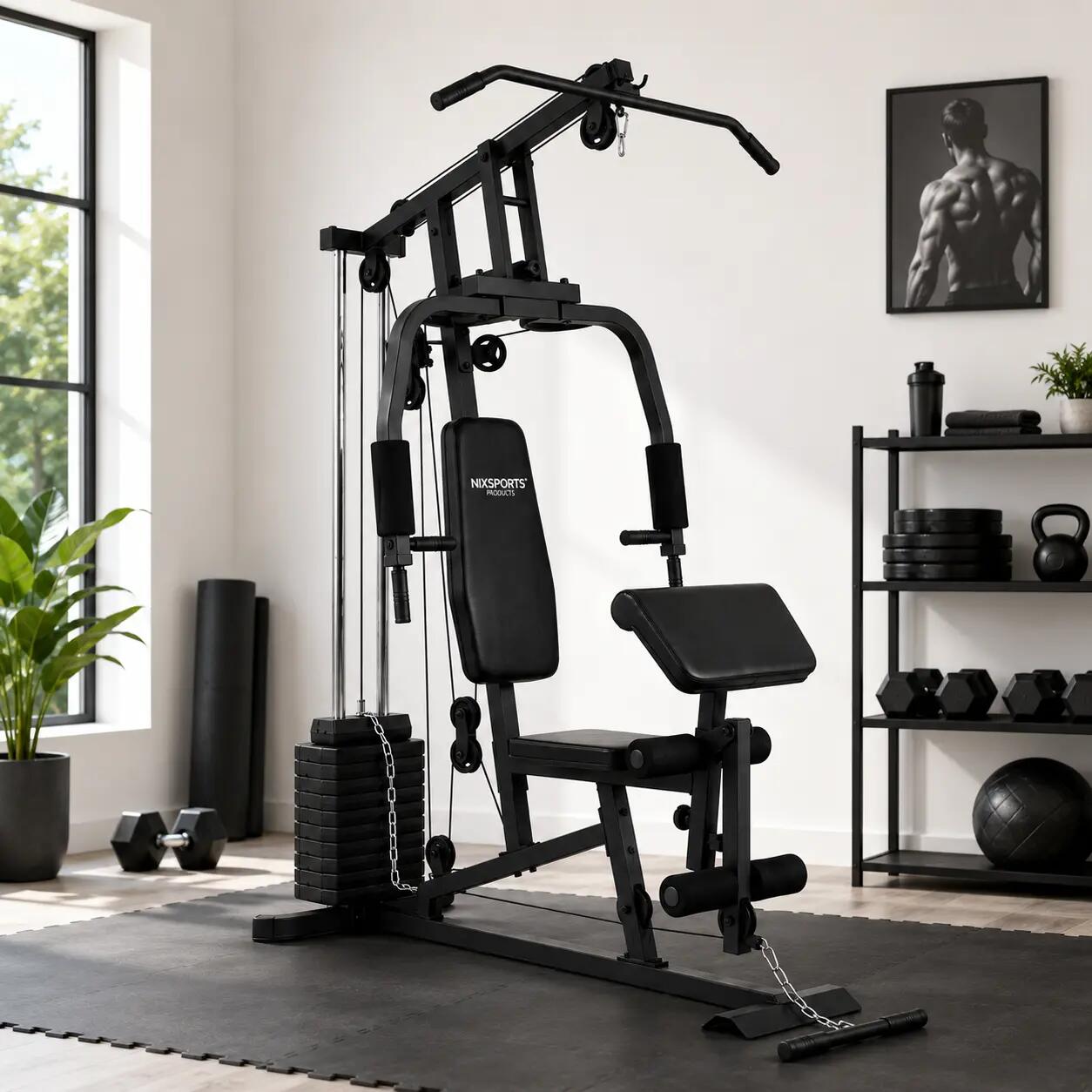 Stazione multifunzione per muscolazione con carrucole e panca ergonomica 3/7