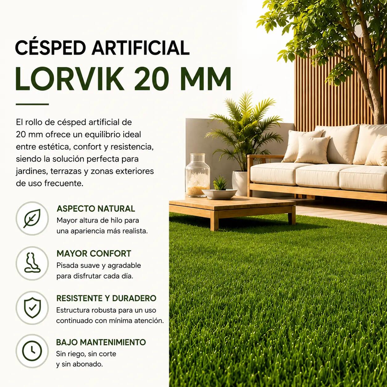 Lorvik Premium Rotolo di Prato Sintetico 20 mm — 1×10 m (10 m²) per giardino e 5/7