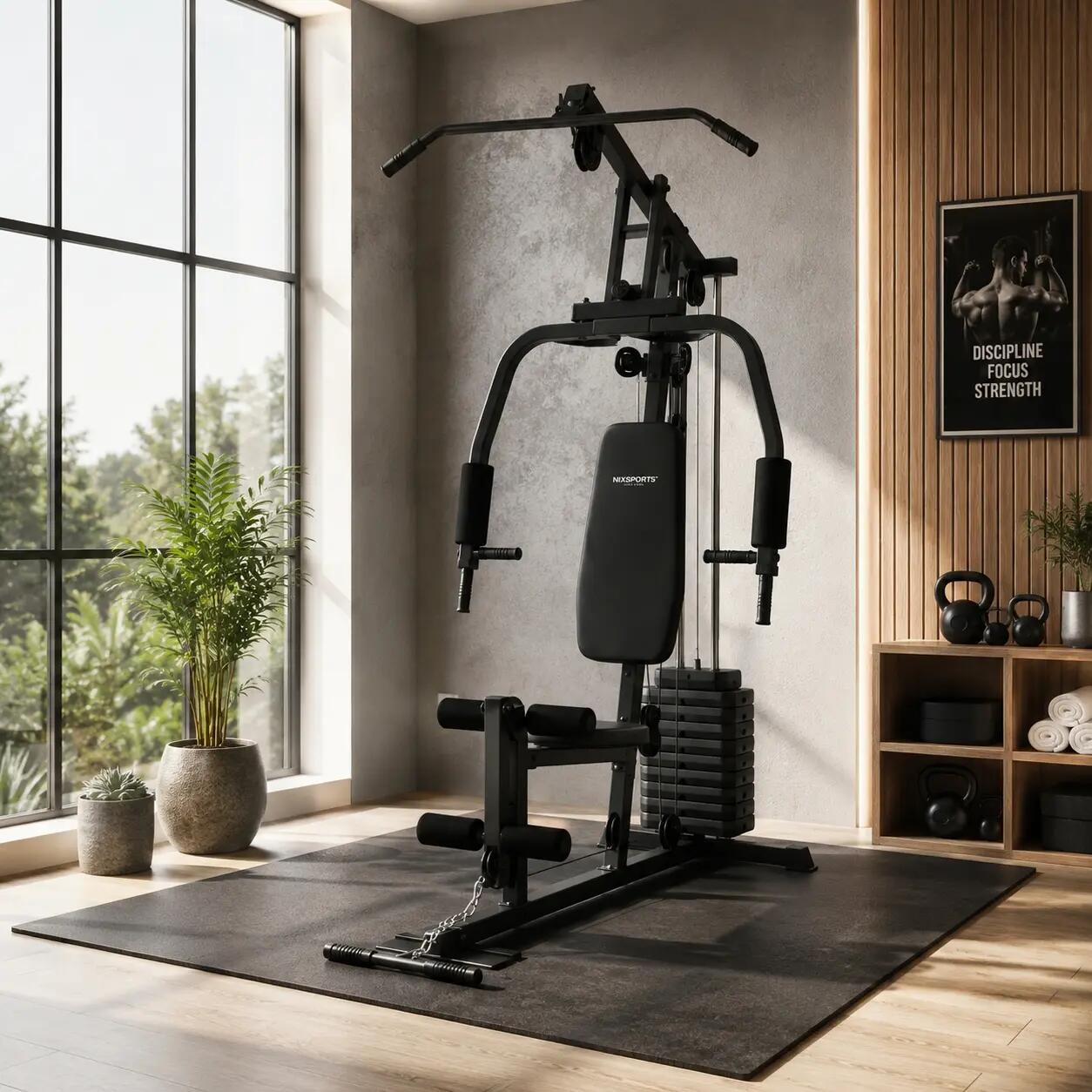 Multi-stazione per Muscolazione con Pulegge e Panca Ergonomica 4/7