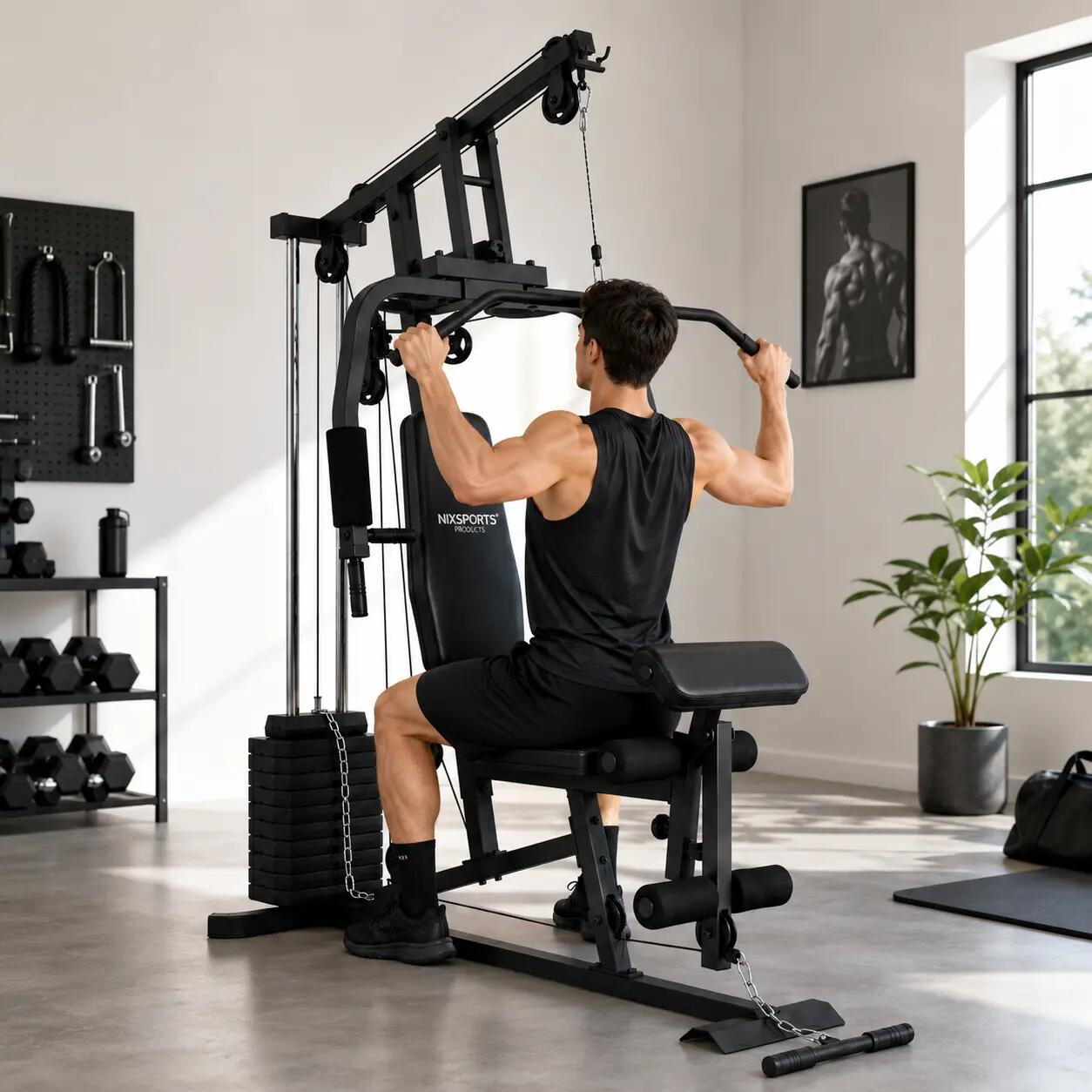 Stazione multifunzione per muscolazione con carrucole e panca ergonomica 2/7