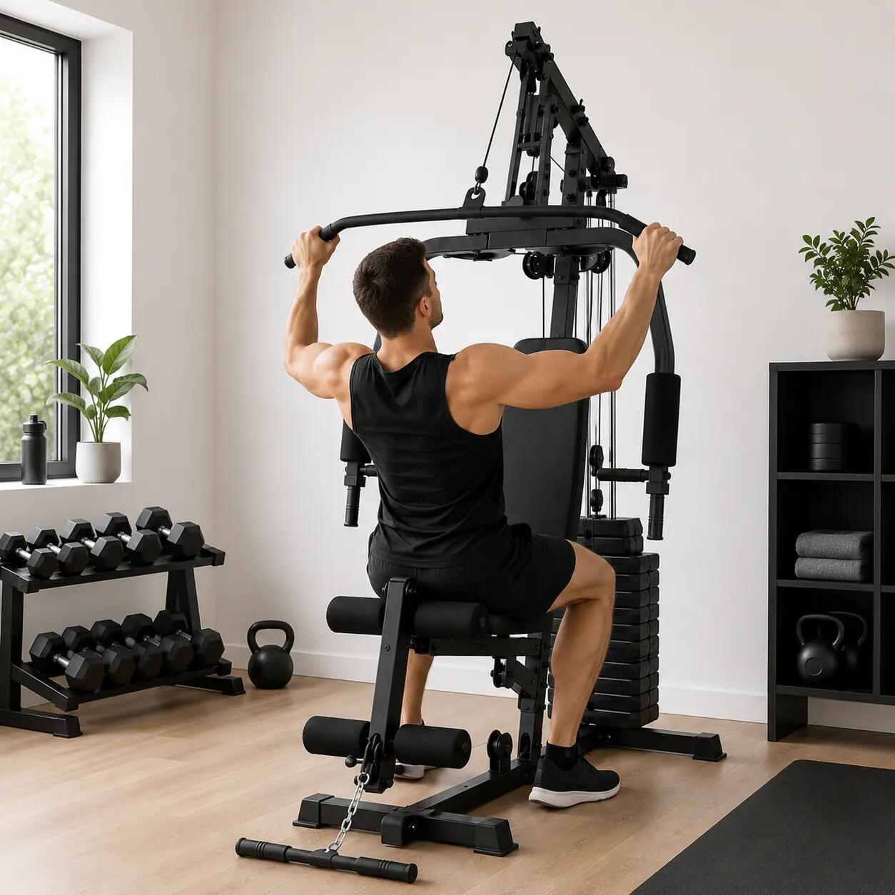 Multi-stazione per Muscolazione con Pulegge e Panca Ergonomica 3/7