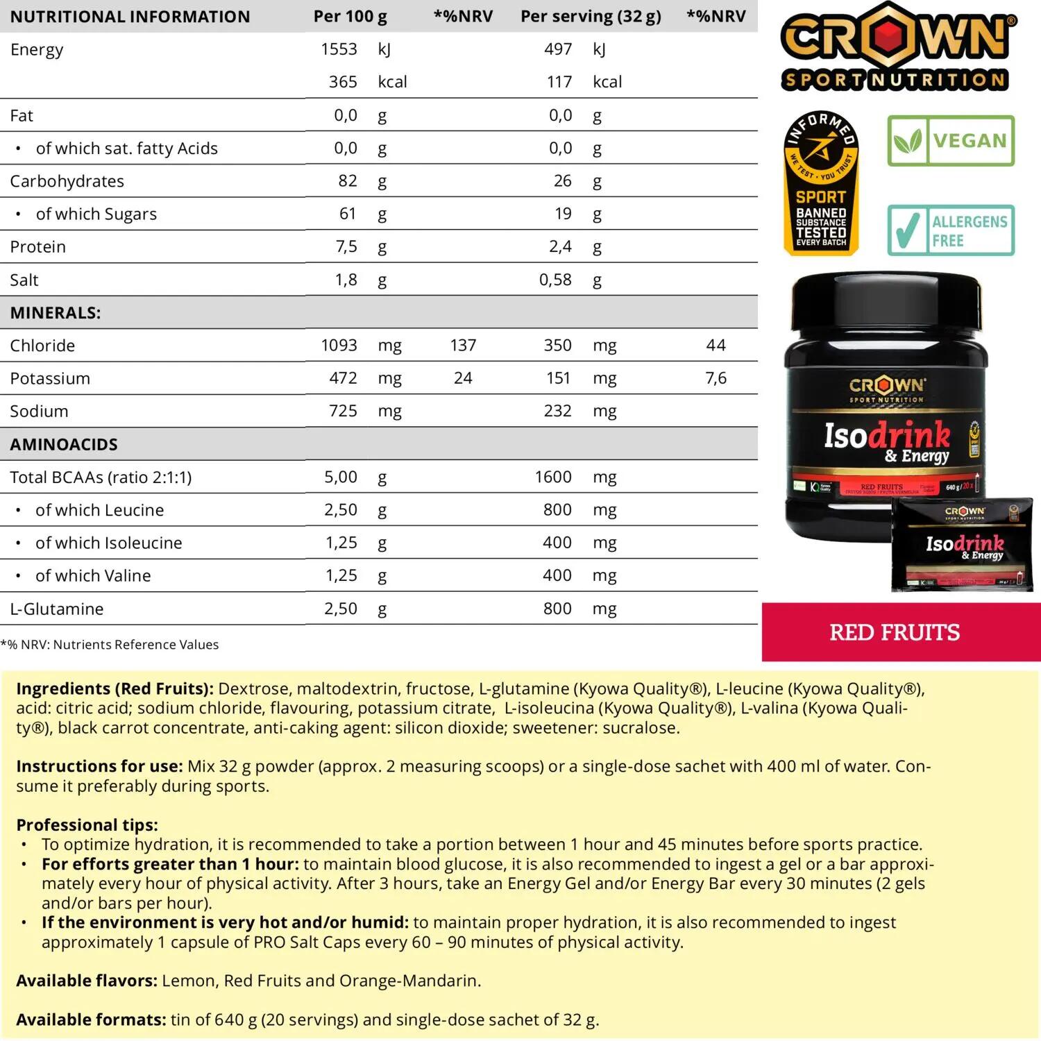 Bote de bebida isotónica en polvo Isodrink & Energy Frutos Rojos 640 g 4/5