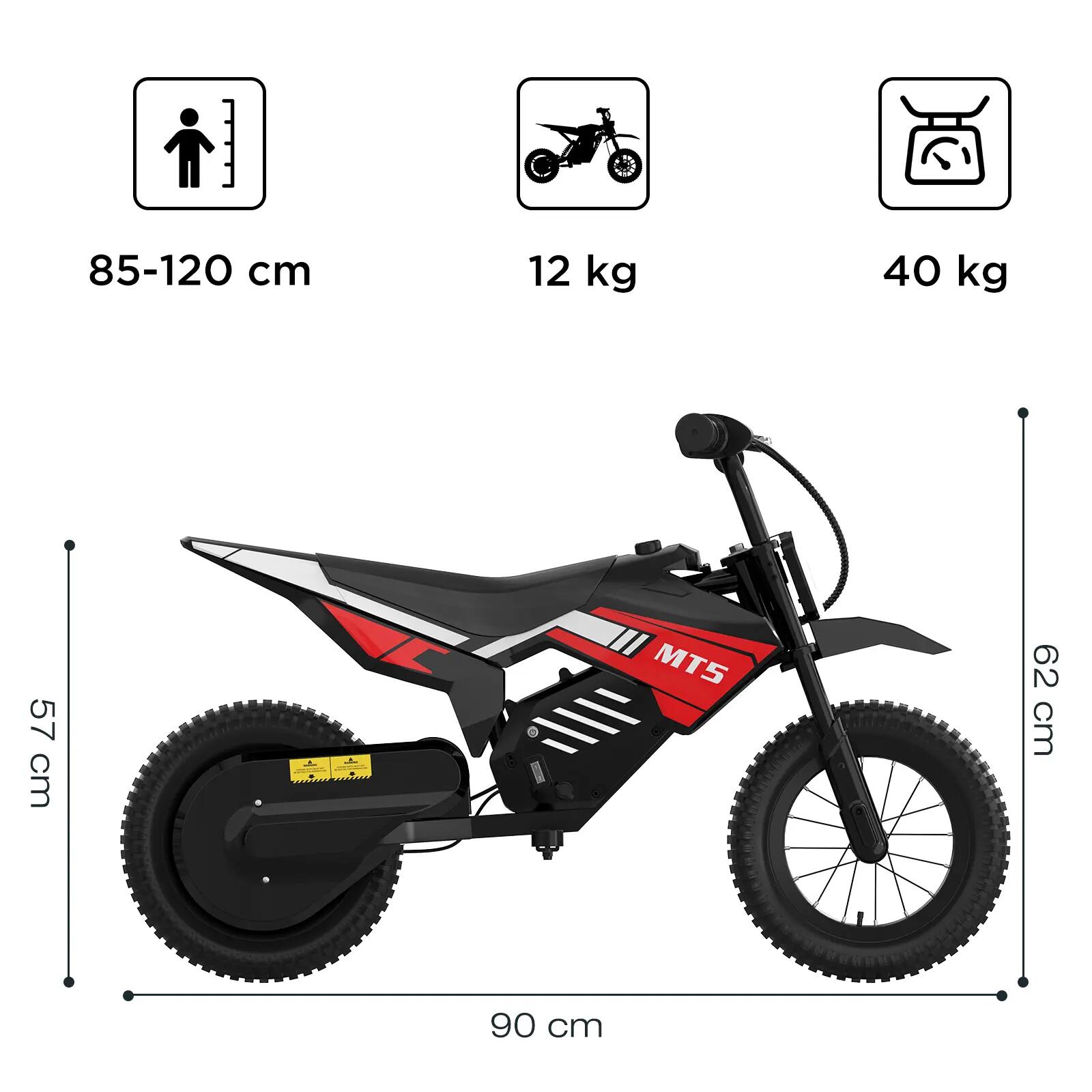 Moto elétrica infantil MT5 12", motor 150W, bateria lítio, 2 velocidades 2/7