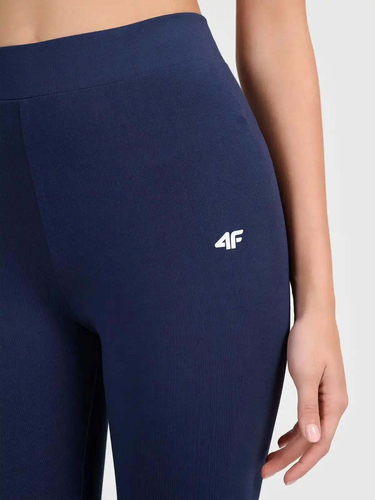 Legginsy treningowe bawełniane damskie granatowe 4F M Granatowy 4/5