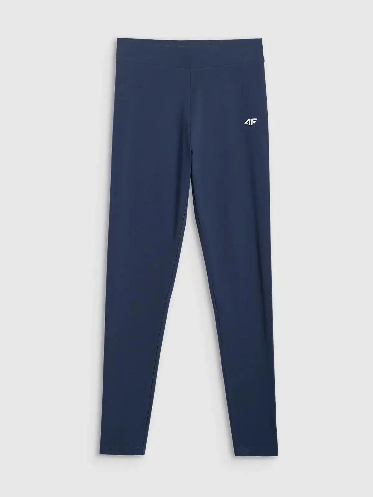 Legginsy treningowe bawełniane damskie granatowe 4F M Granatowy 3/5