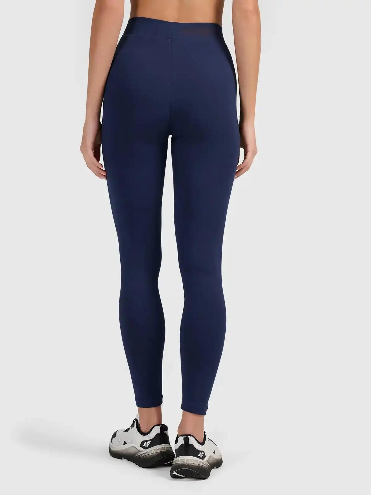 Legginsy treningowe bawełniane damskie granatowe 4F M Granatowy 2/5