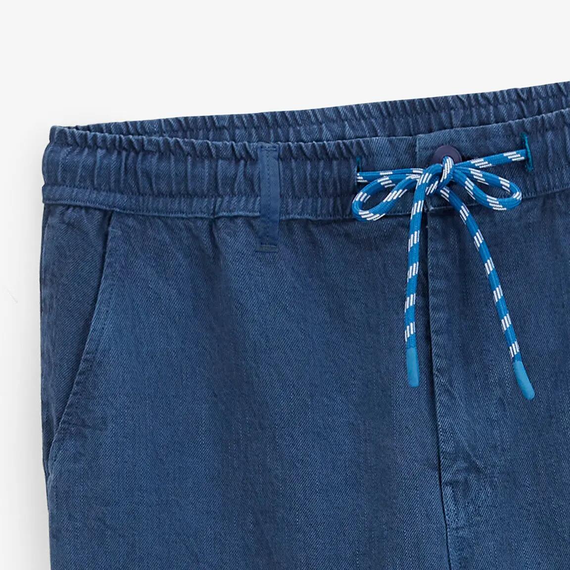 Pantalón 549 de sarga de algodón texturada con cintura elástica 3/4