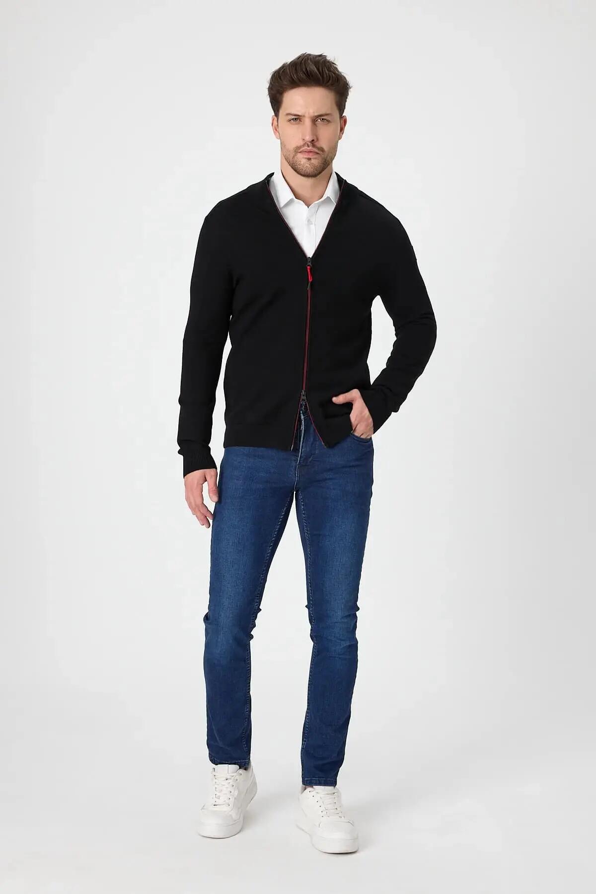Tola - Kardigan Męski z 100% Wełna Merino L, Czarny 4/4