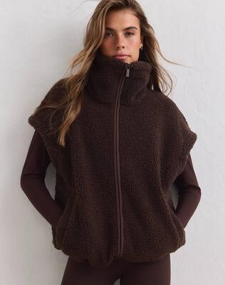 Dames bodywarmer zachte pile losvallend chocolade