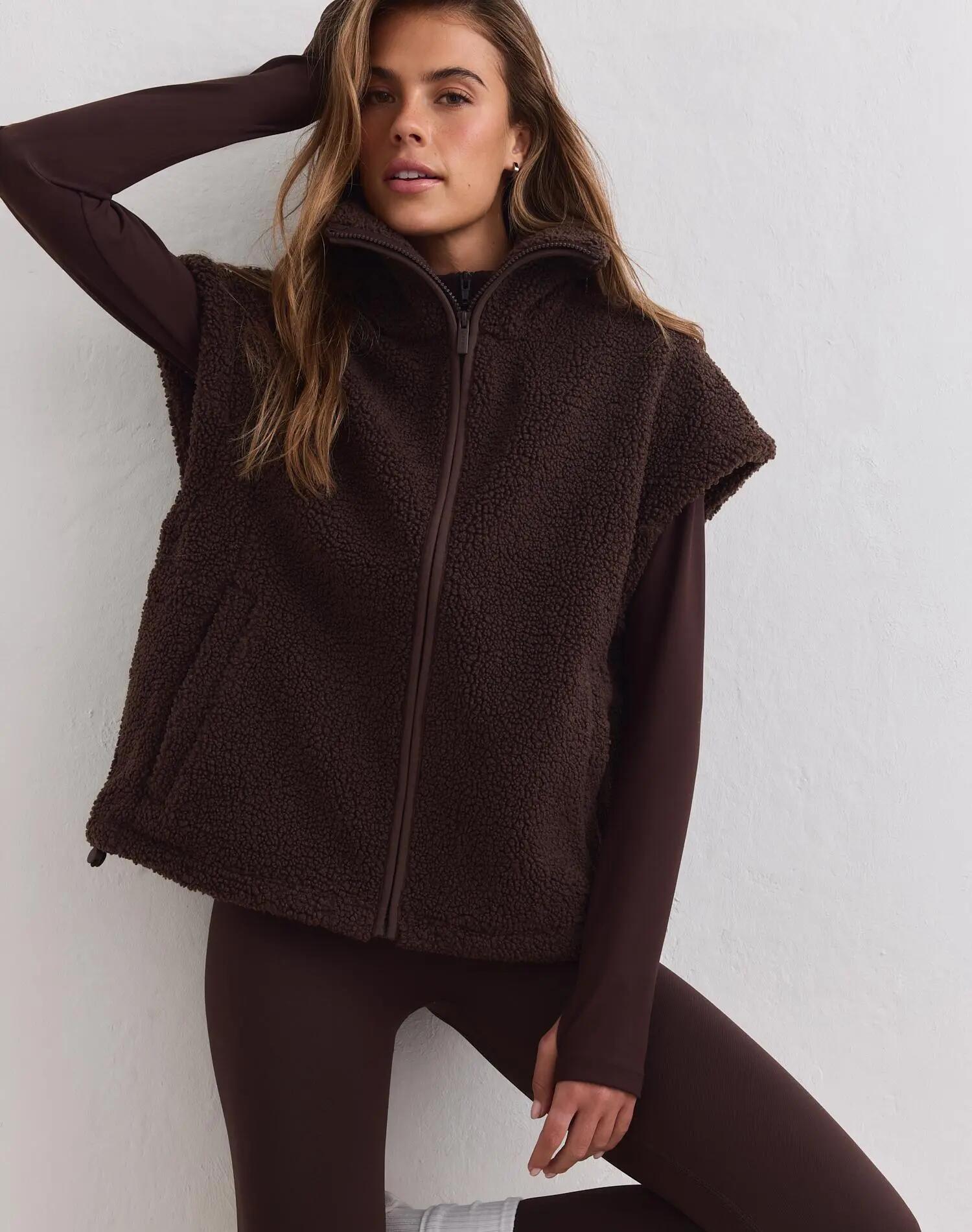 Donna Gilet in Pile Morbido Vestibilità Rilassata Cioccolato 7/7