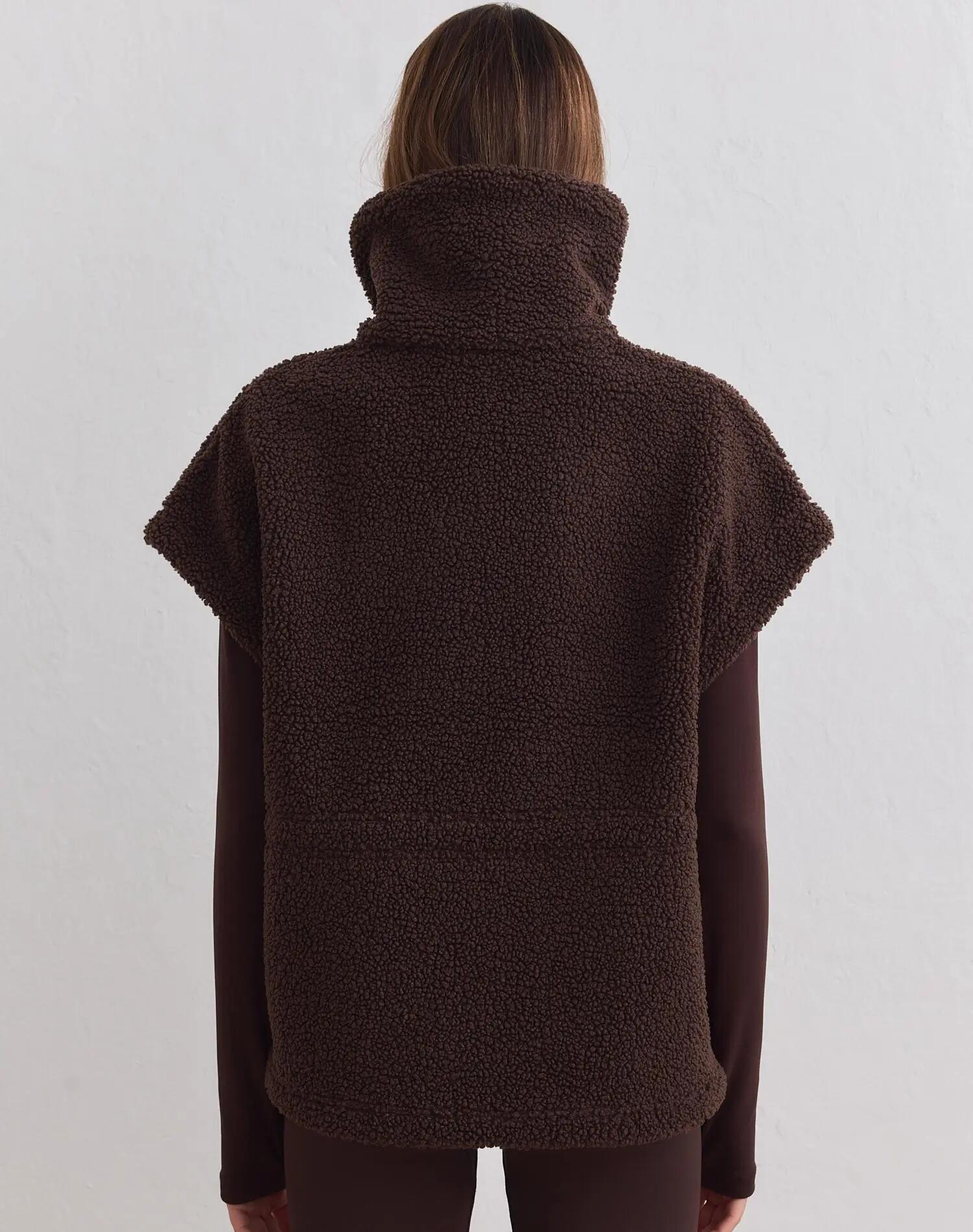 Donna Gilet in Pile Morbido Vestibilità Rilassata Cioccolato 3/7