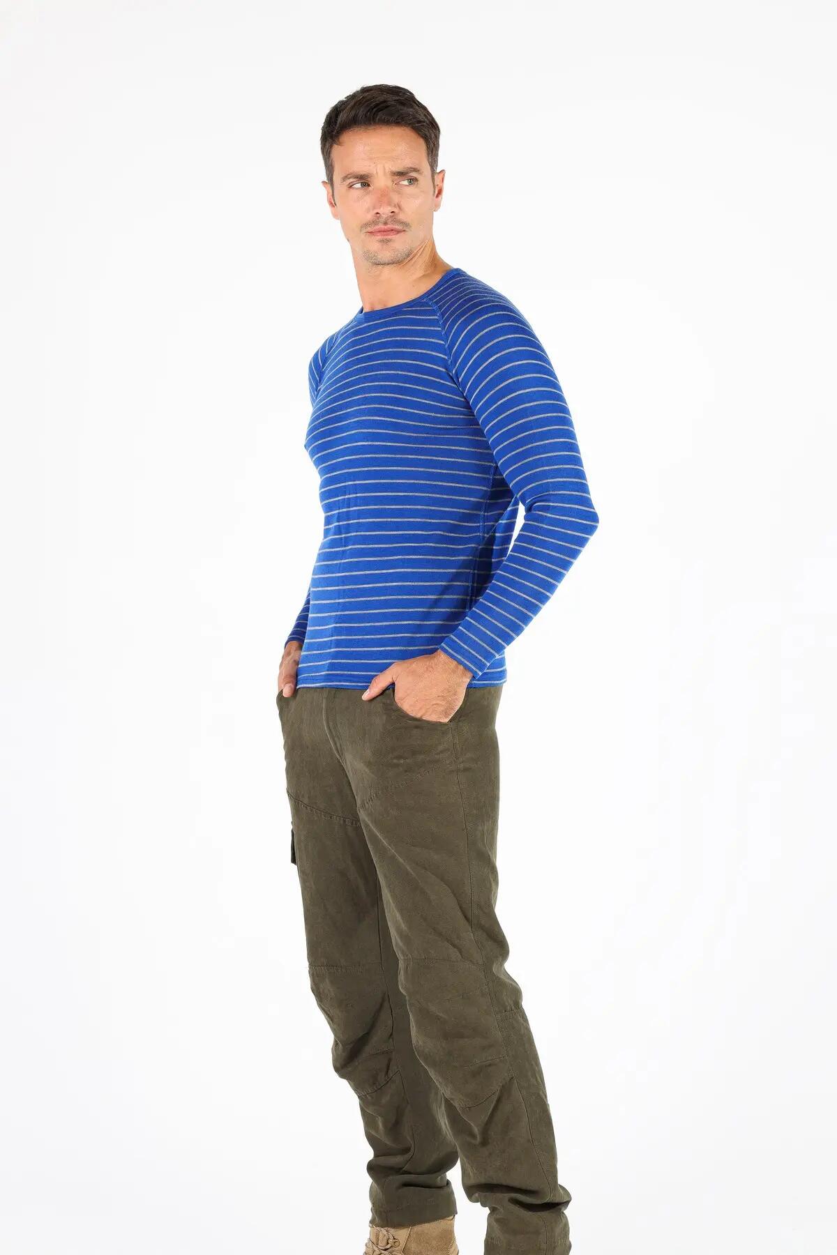 Thor - Bluza 100% Wełna Merino dla Mężczyzn z Długim Rękawem L, Niebieski 3/4