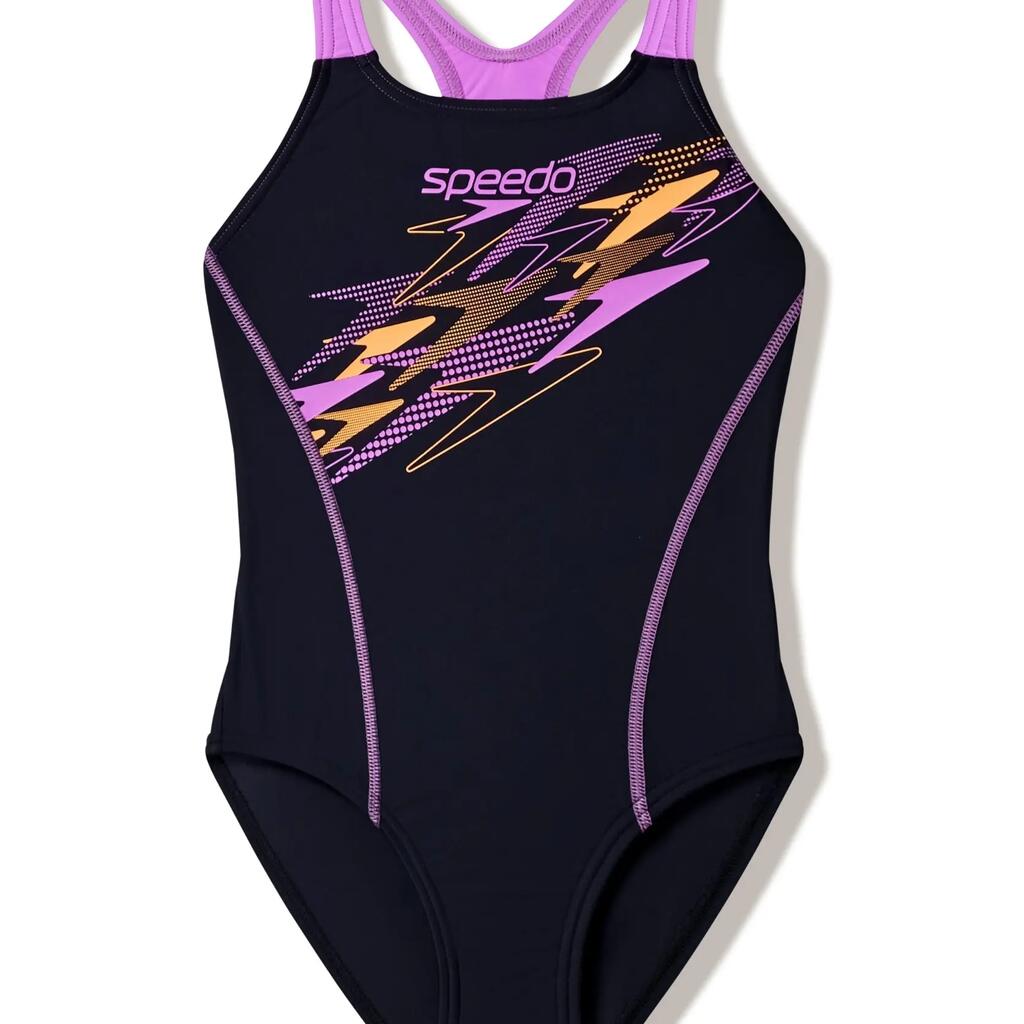 Speedo Girls Medley Logo Medalist Swimsuit - Black/Purple
