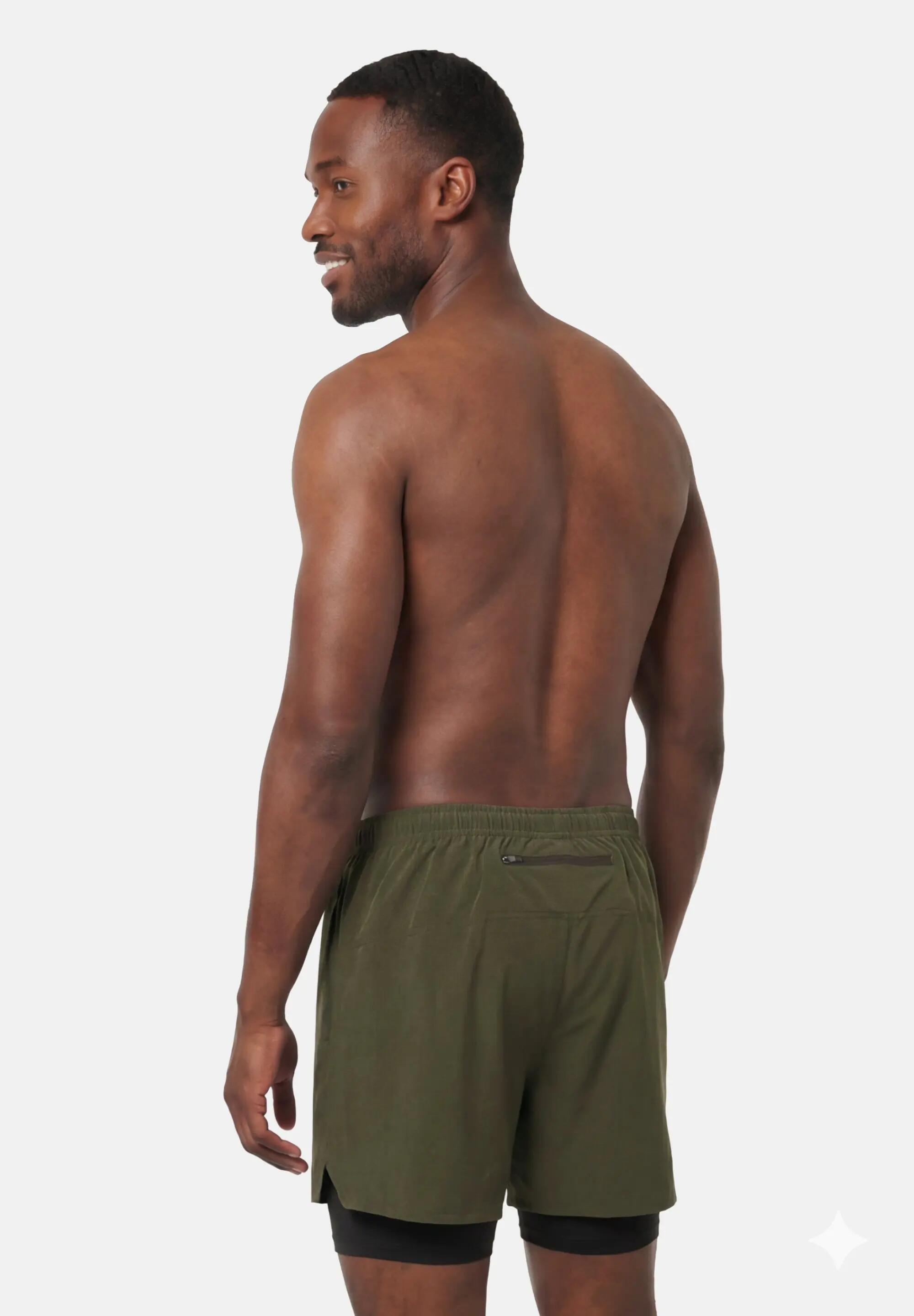 Pantalón corto 2 en 1 running hombre elástico 4 direcciones forro interior 4/5