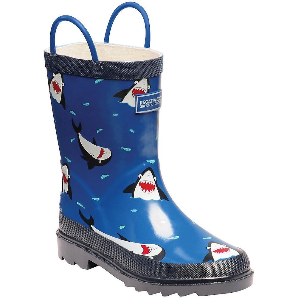 REGATTA Great Outdoors Childrens/Kids Minnow Patterned Wellington Boots (Sharks/Nautic)