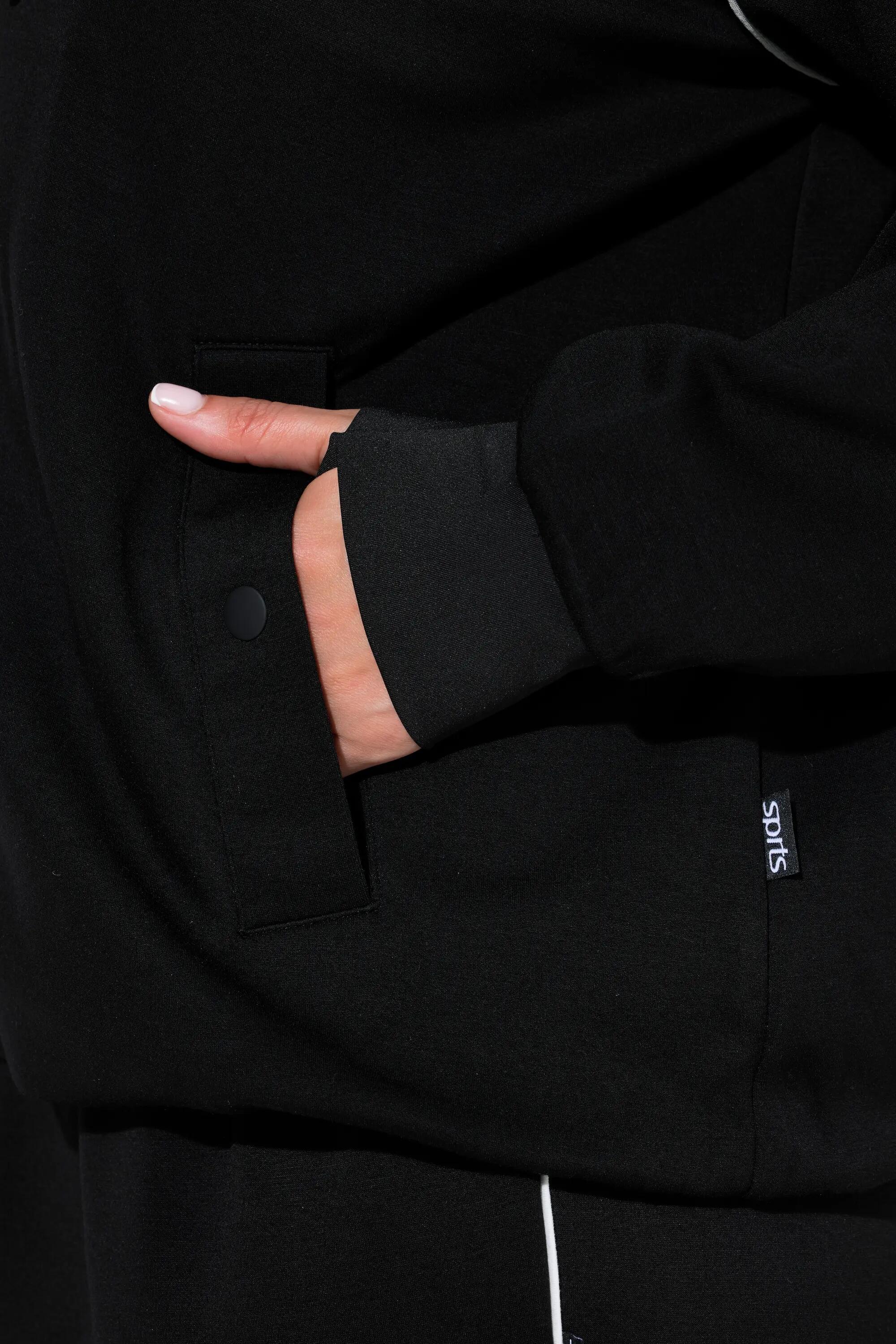 Damen Sweatjacke Piping Kapuze Langarm Daumenloch 6/7