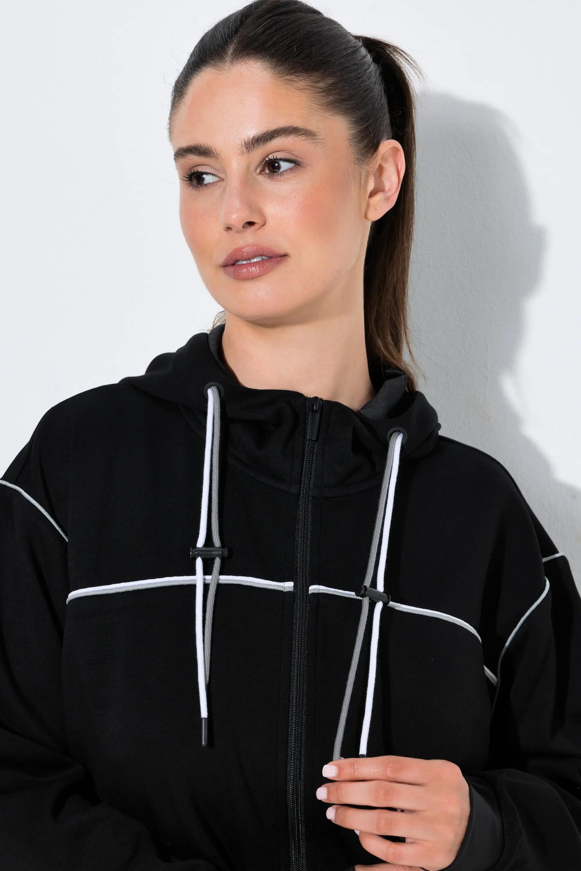Damen Sweatjacke Piping Kapuze Langarm Daumenloch 4/7