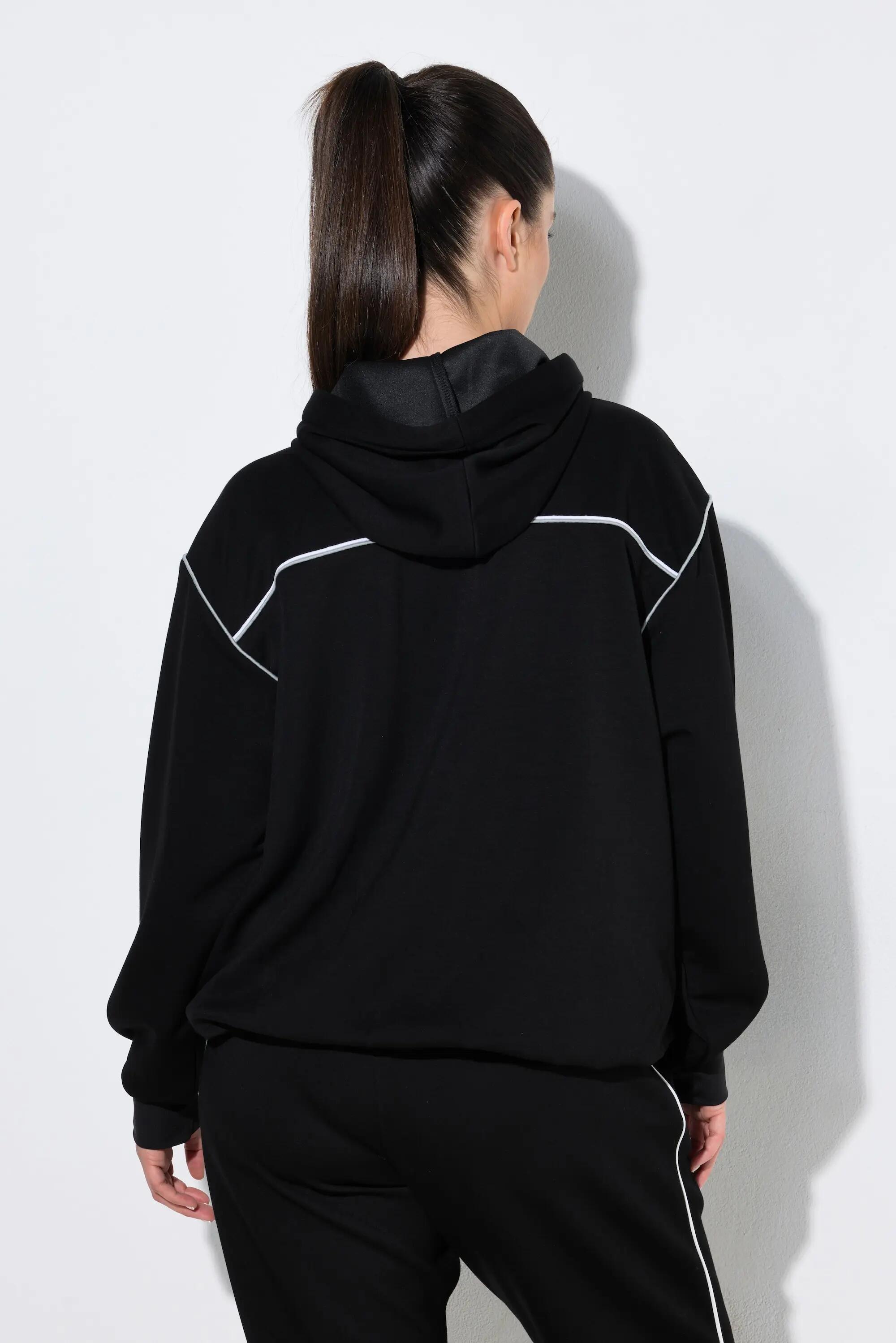 Damen Sweatjacke Piping Kapuze Langarm Daumenloch 2/7