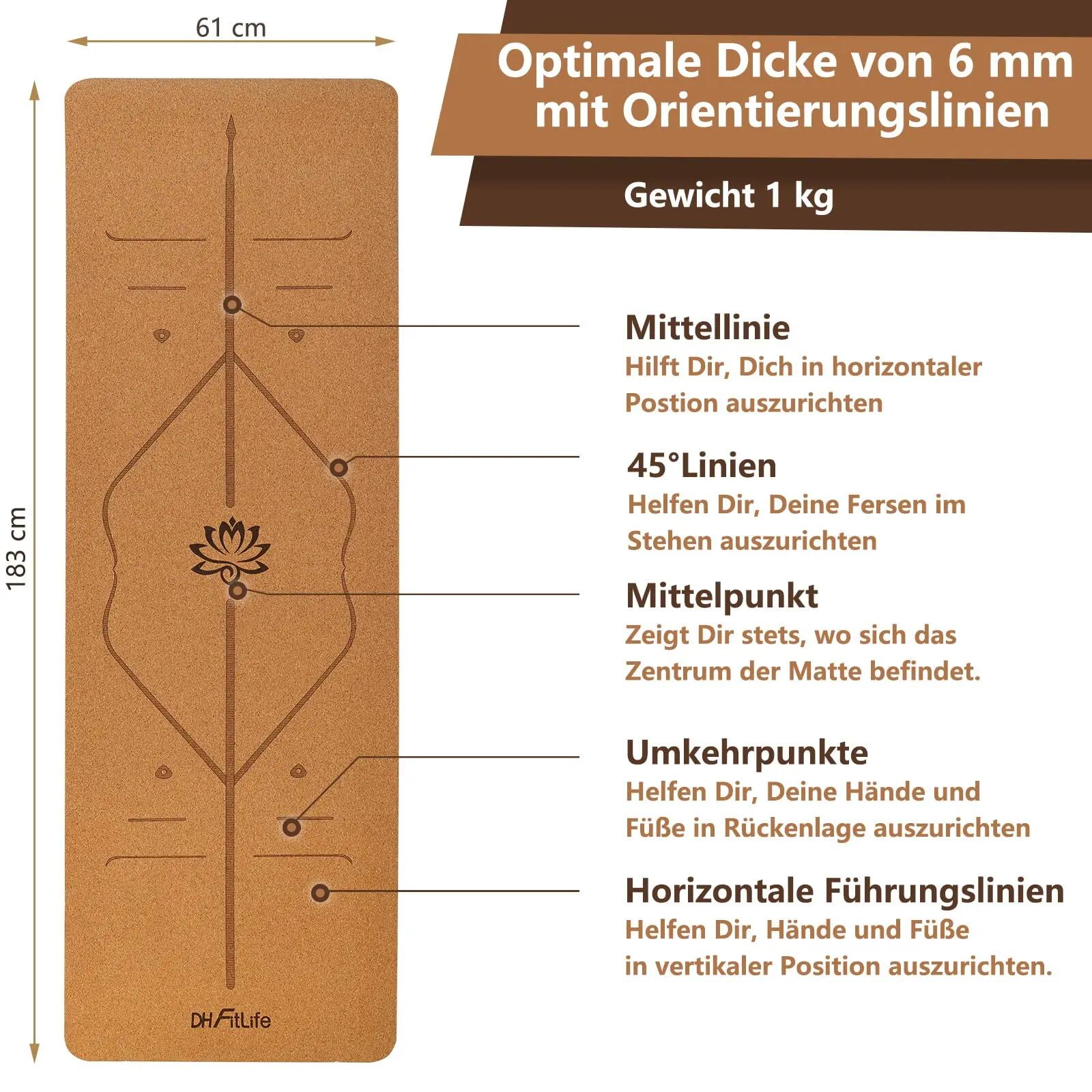 Yogamatte Kork 183 x 61 x 0,6 cm, dicke rutschfeste Yoga-Matte - Kleiner Lotos 6/6