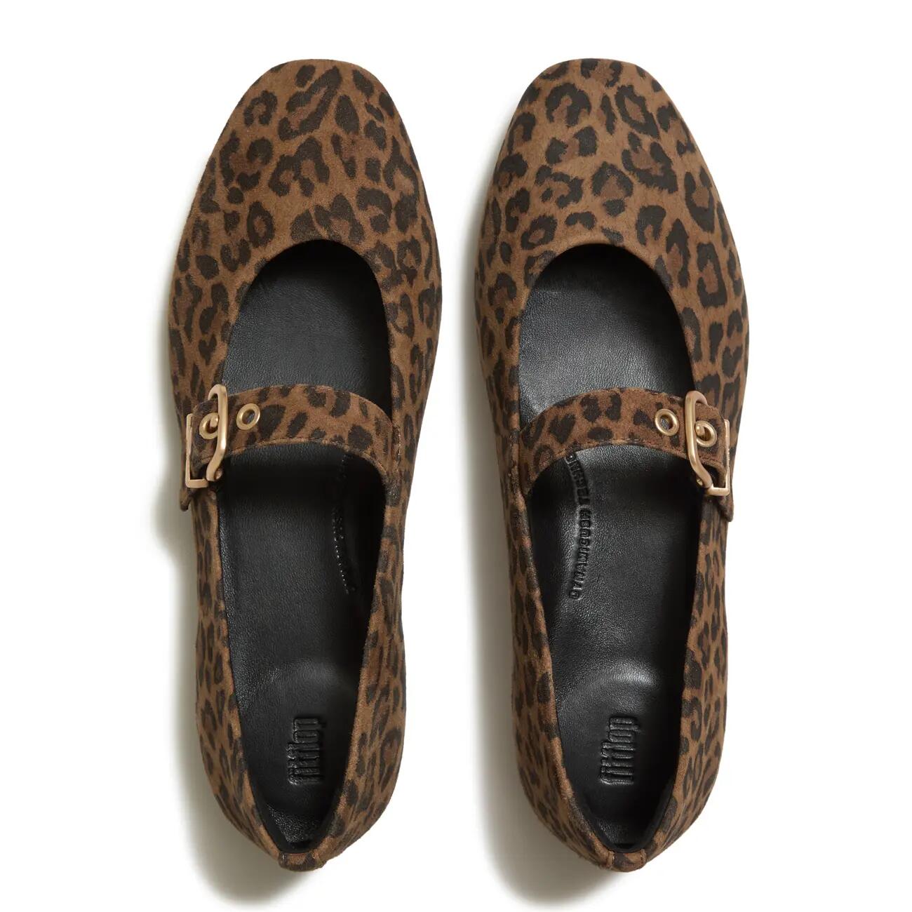 FITFLOP Delicato Suede Leopard Mary Janes  LICHTBRUIN/ZWART 38 5/7
