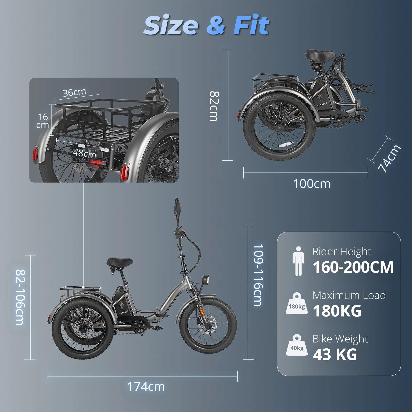 Triciclo elétrico cargo FAFREES F20 Mate, bateria 48V 21Ah, pneus 20" 10/10