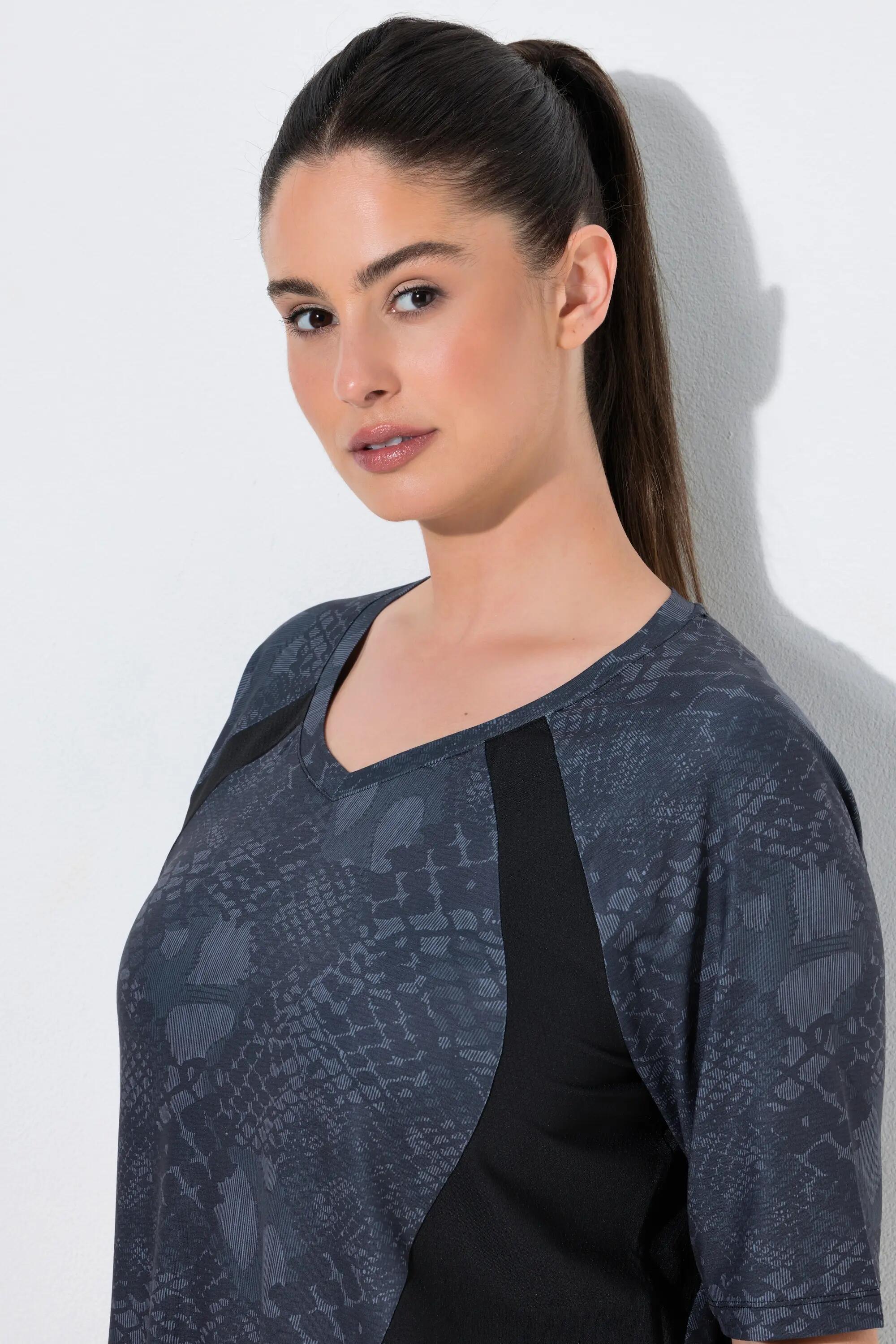 Dames Functioneel shirt slangenpatroon V-hals korte mouwen 3/6