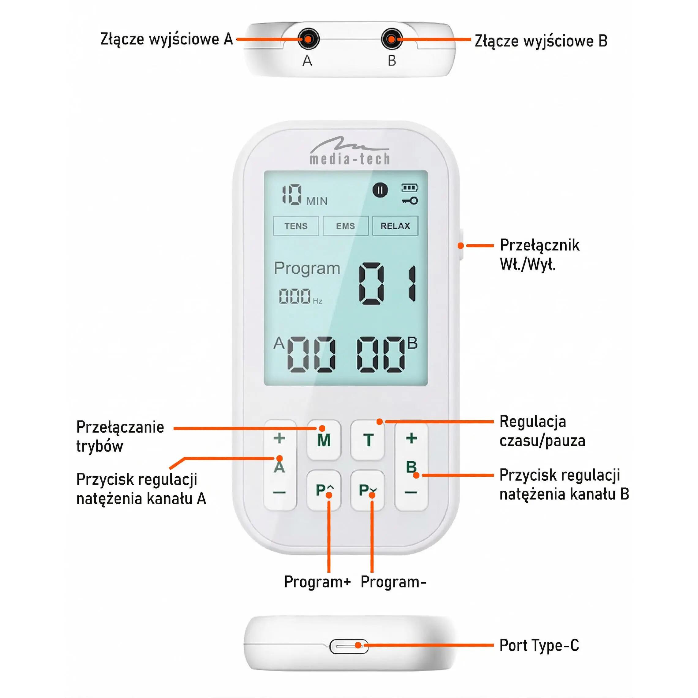 ELEKTROSTYMULATOR mięśni masaż elektroterapia tens ems lite stymulacja 3W1 4/7