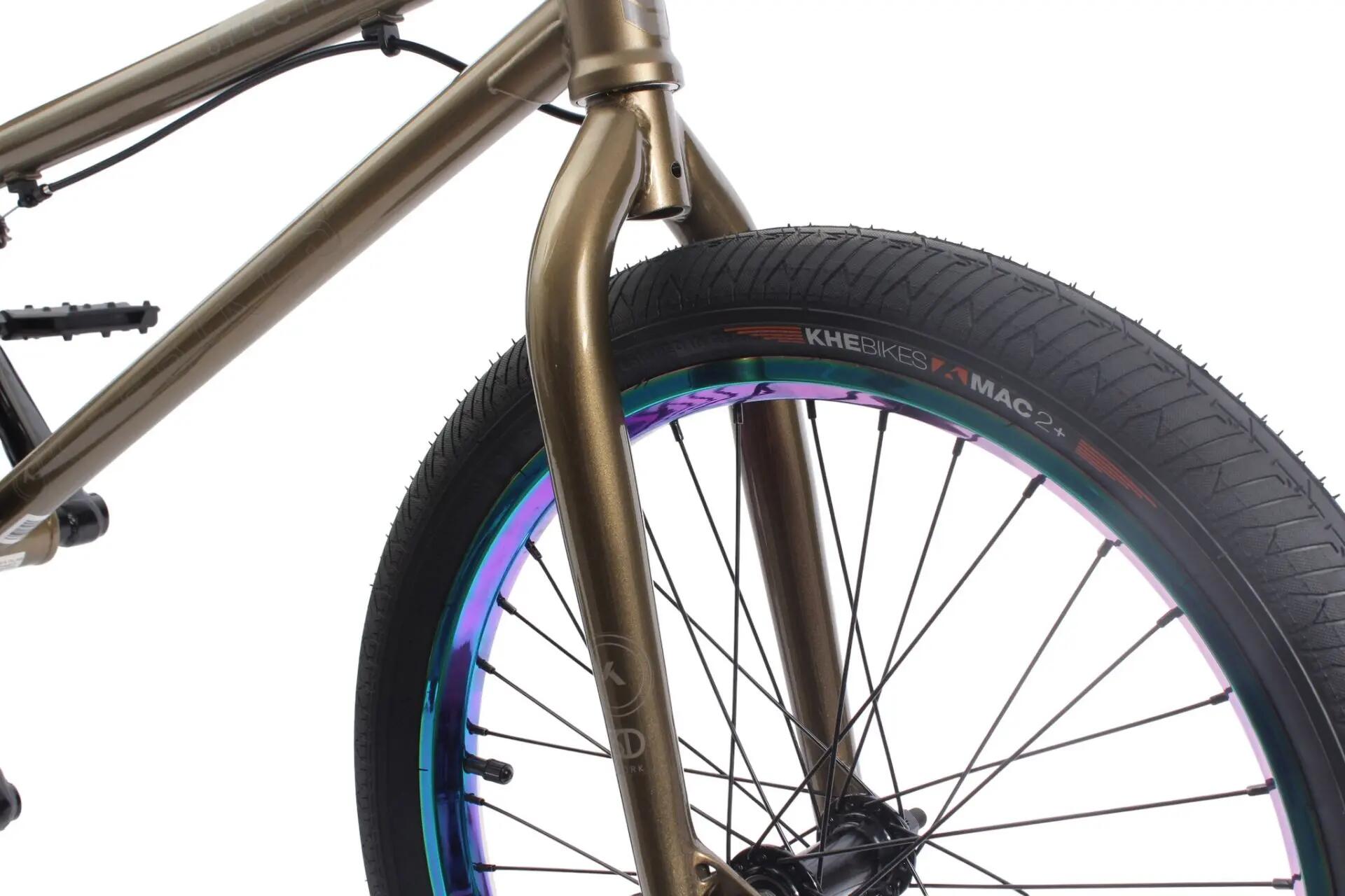 Rower BMX dla dorosłych KHE SPECTER V2 LTD Oil Slick złoty 20 cali 9,9 kg 10/15