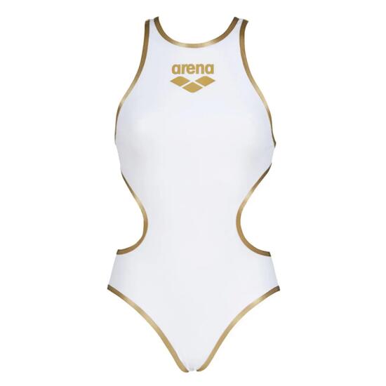 Maillot de Bain 1 Pièce Femme Arena One Big Logo Blanc Or