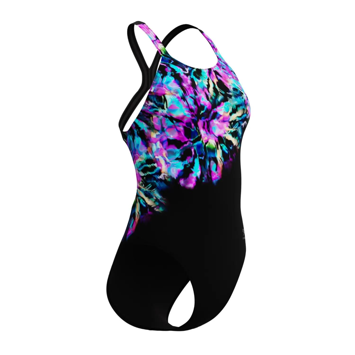 Speedo Dames Badpak Placement Printed Powerback Zwart/Blauw 2/6