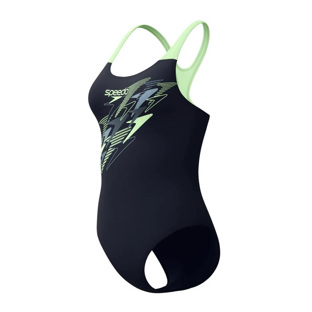 Speedo Medley Logo Medalist Swimsuit - Black/Light Green