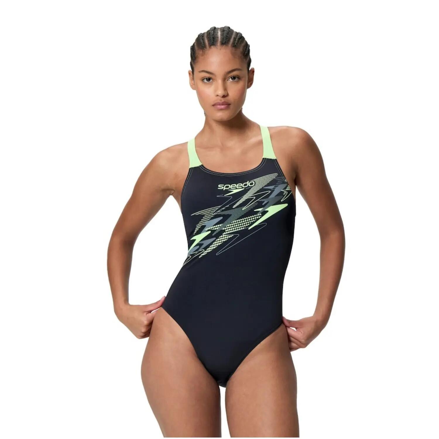 Speedo Dames Badpak Medley Logo Medalist Zwart/Groen 2/5