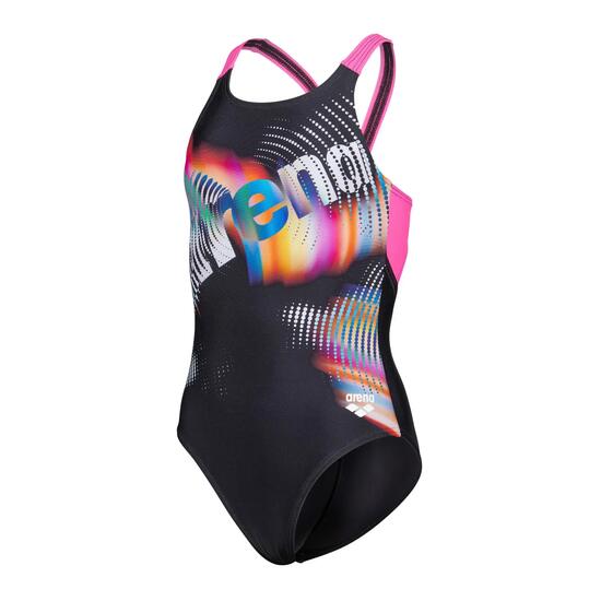 Costume Arena Lit Logo V Back Bambina Nero Shocking Pink