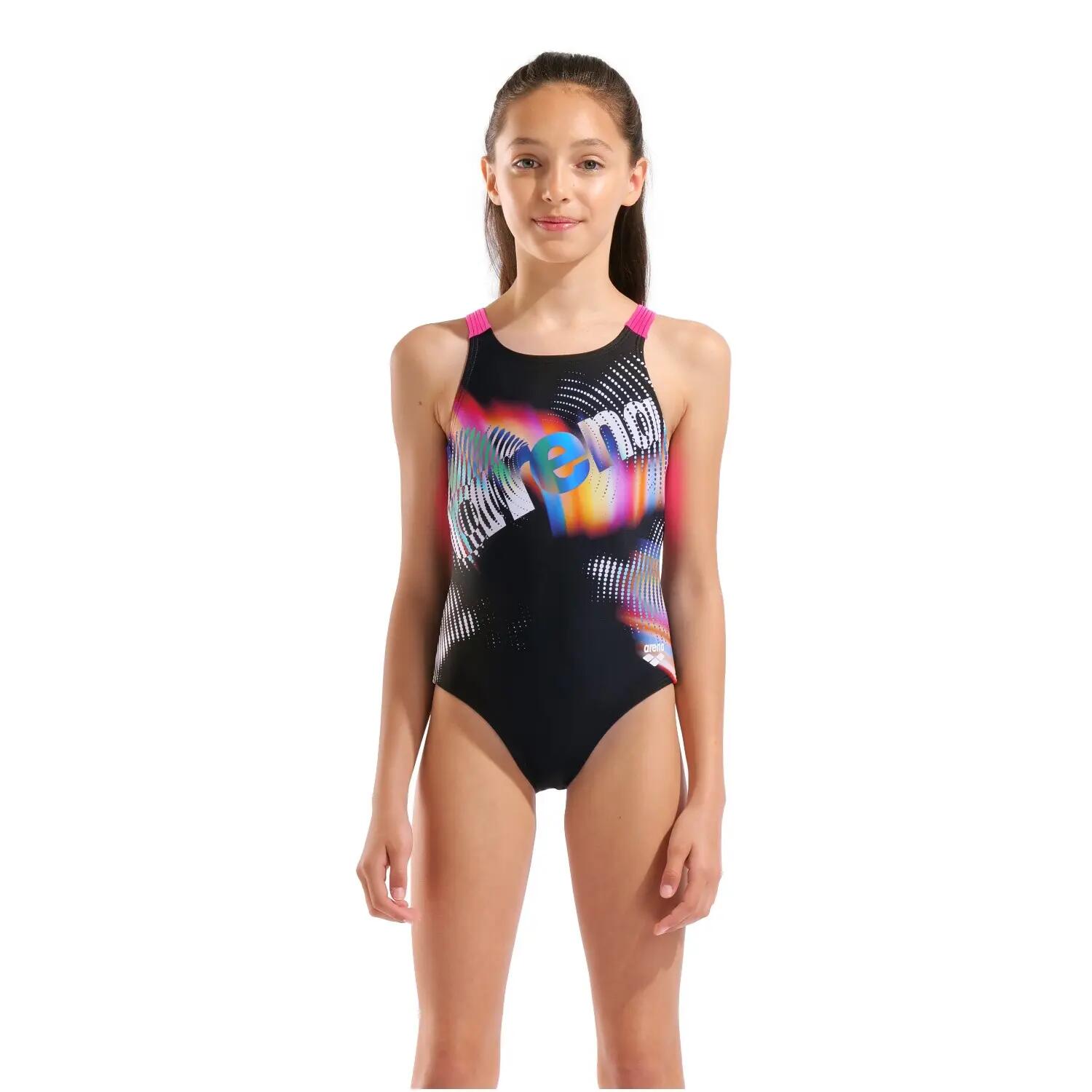 Costume Arena Lit Logo V Back Bambina Nero Shocking Pink 3/9