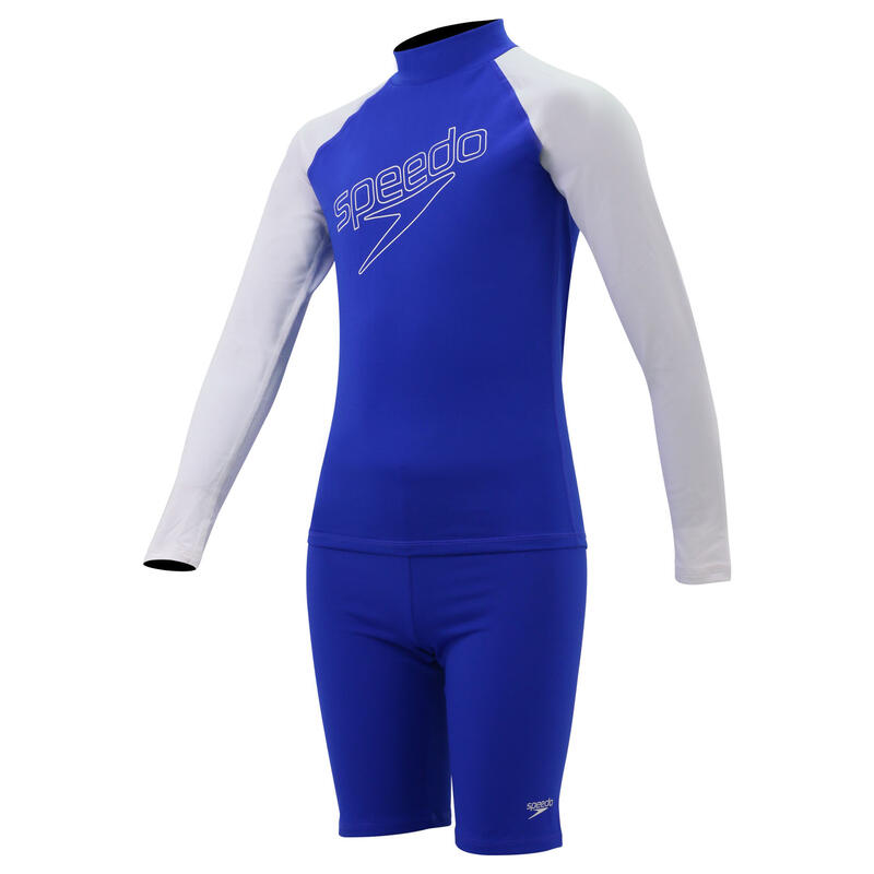 ESSENTIAL JUNIOR (AGED 8-14) LONG SLEEVE  RASHGUARD WITH JAMMER SET - BLUE