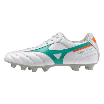 Crampons Mizuno Morelia II Club Blanc, turquoise et orange