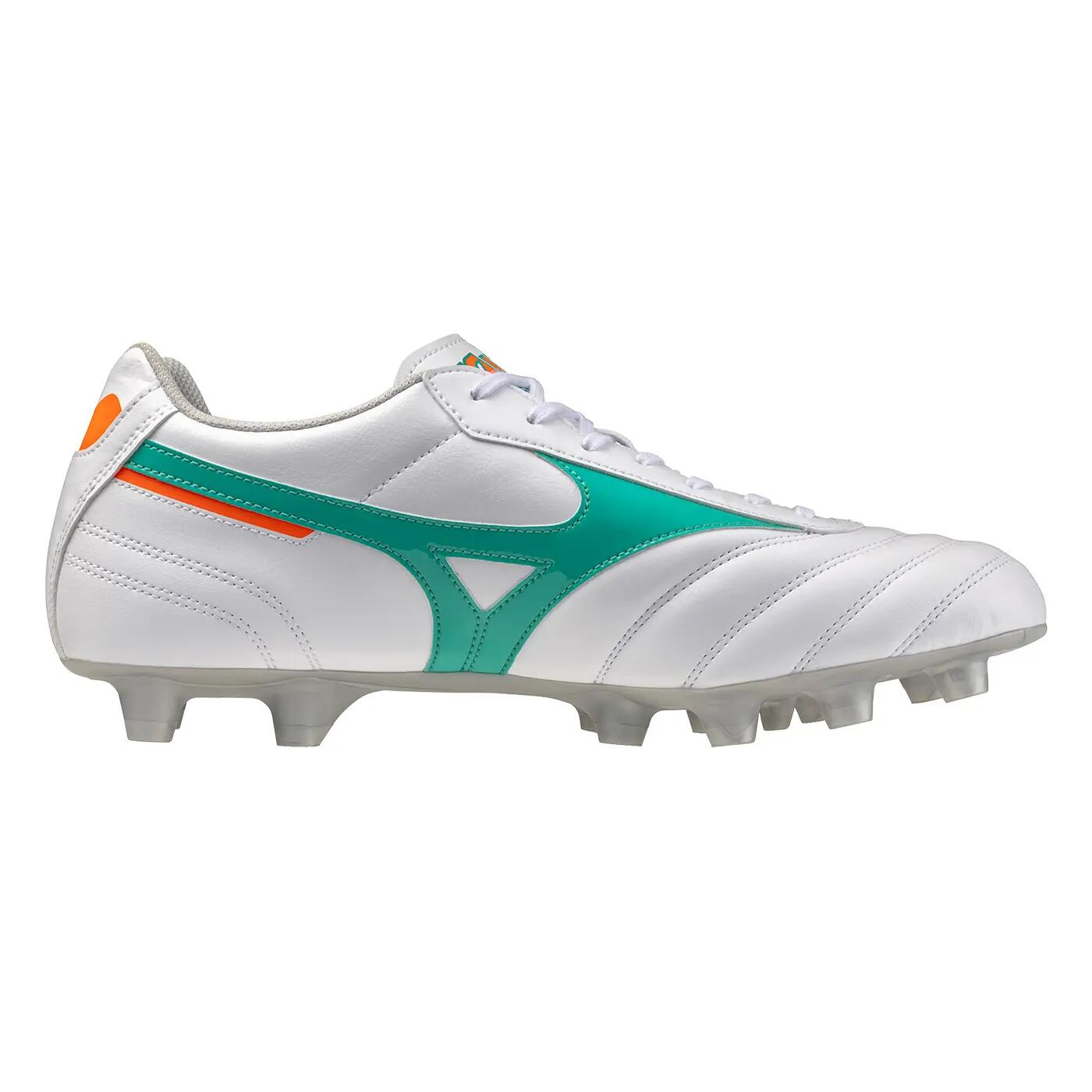 Scarpe da calcio Mizuno Morelia II Club bianche, turchesi e arancioni 3/6