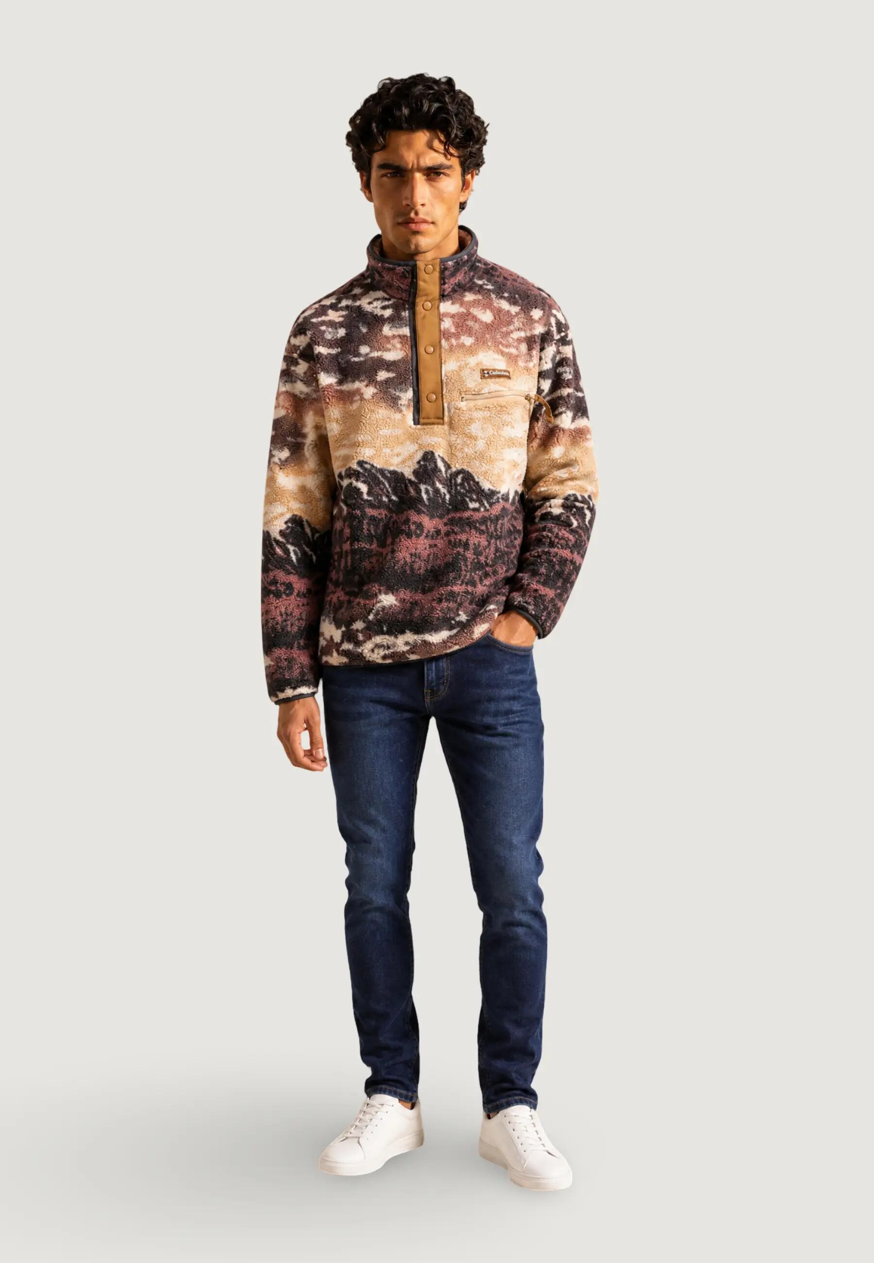 MEN'S Sweatshirt Helvetia™ II Printed Half Snap Fleece braun 4/5