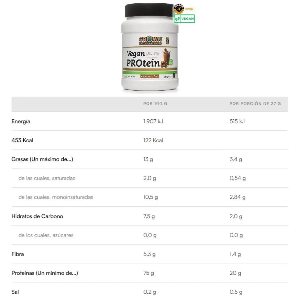 Vegan Protein Raw Chocolate 540 g CROWN SPORT NUTRITION 2/2