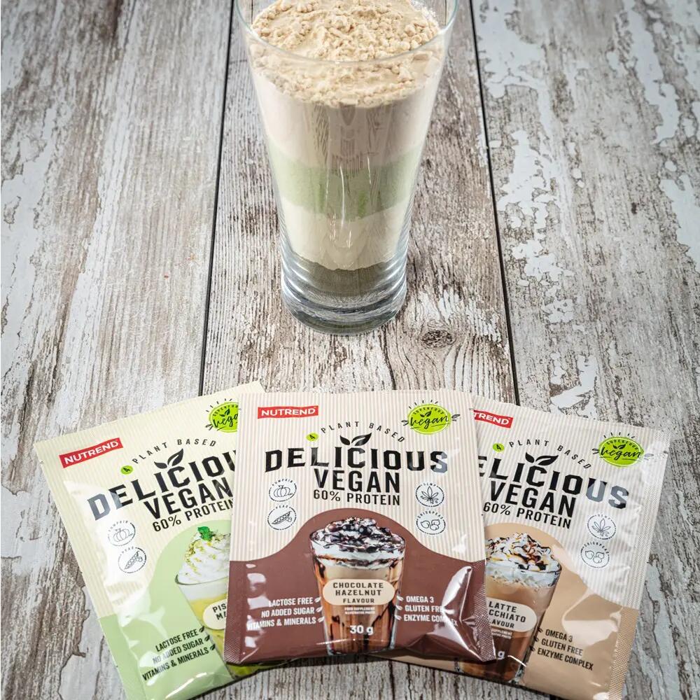 NUTREND Delicious Vegán Protein 450g Csokoládé+mogyoró 3/4