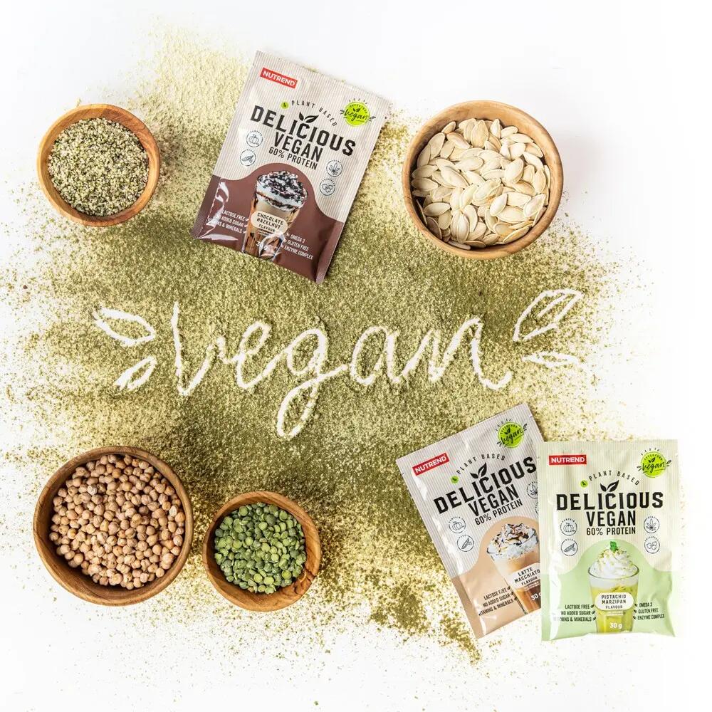 NUTREND Delicious Vegán Protein 450g Csokoládé+mogyoró 2/4