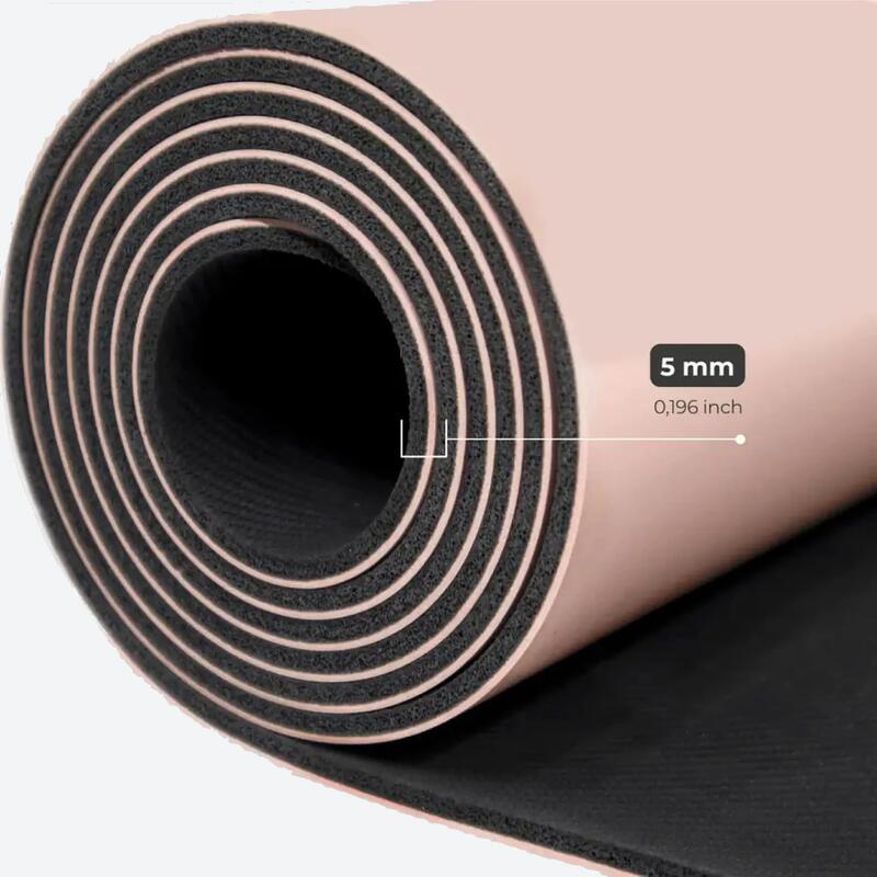 Rebuwo Çift Çizgi Tasarım Doğal Kauçuk Yoga ve Pilates Matı 5 mm - Soft Pembe