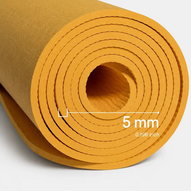 Rebuwo Çift Çizgi Tasarım TPE Yoga ve Pilates Egzersiz Matı 5 mm - Hardal Sarı